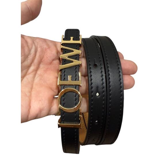 LOEWE Letter Logo Buckle Black Leather Skinny Belt 85 main image 7